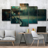Abstract Motorcycle, Green Waves Painting Multi Panels,Canvas Prints Wall Art Home Decor
