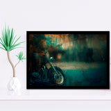 Abstract Motorcycle, Green Waves Painting Framed Art Prints Wall Art Decor,Black Frame, Ready to hang