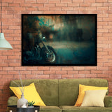 Abstract Motorcycle, Green Waves Painting Framed Art Prints Wall Art Decor,Black Frame, Ready to hang