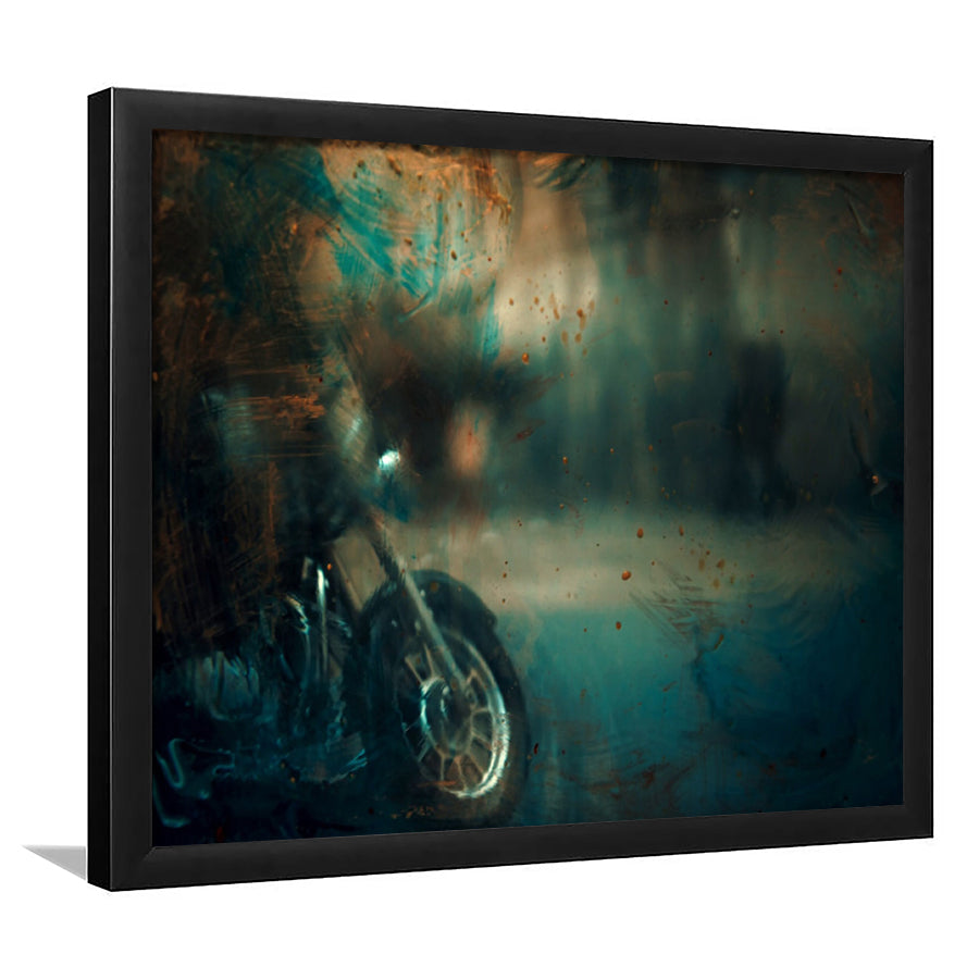 Abstract Motorcycle, Green Waves Painting Framed Art Prints Wall Art Decor,Black Frame, Ready to hang