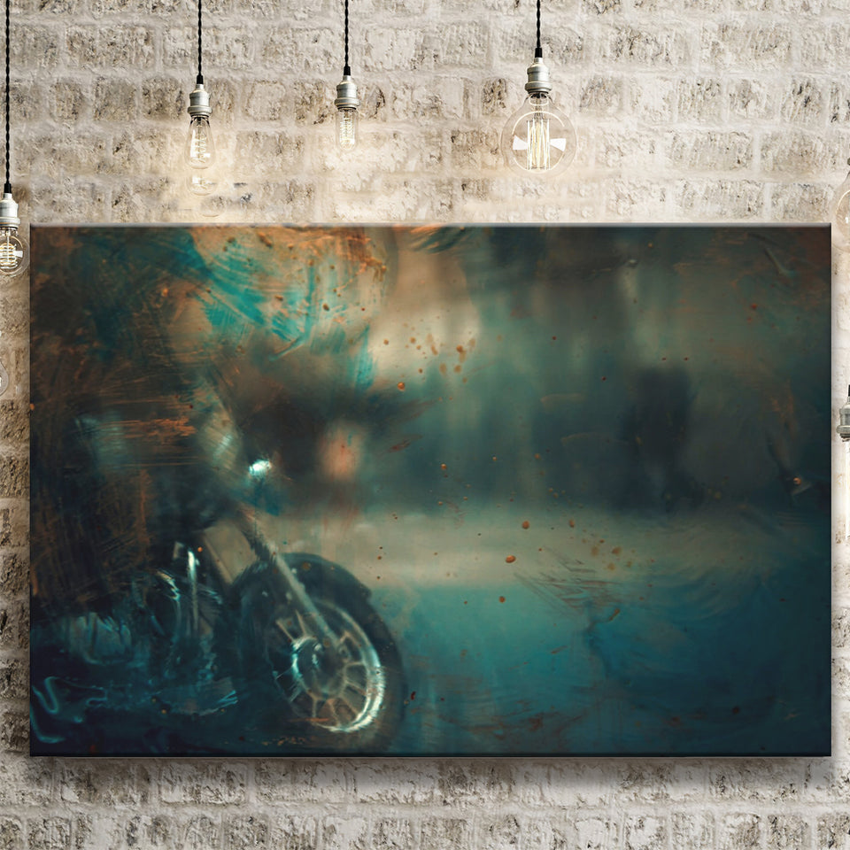 Abstract Motorcycle, Green Waves Painting Canvas Prints Wall Art Home Decor - Painting Canvas, Ready to hang