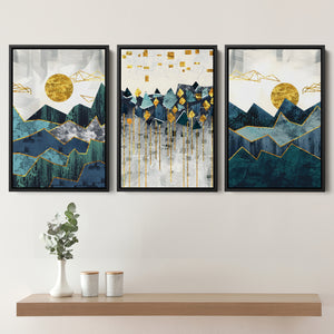 Abstract Mountain Set of 3 Piece Framed Canvas Prints Wall Art Decor