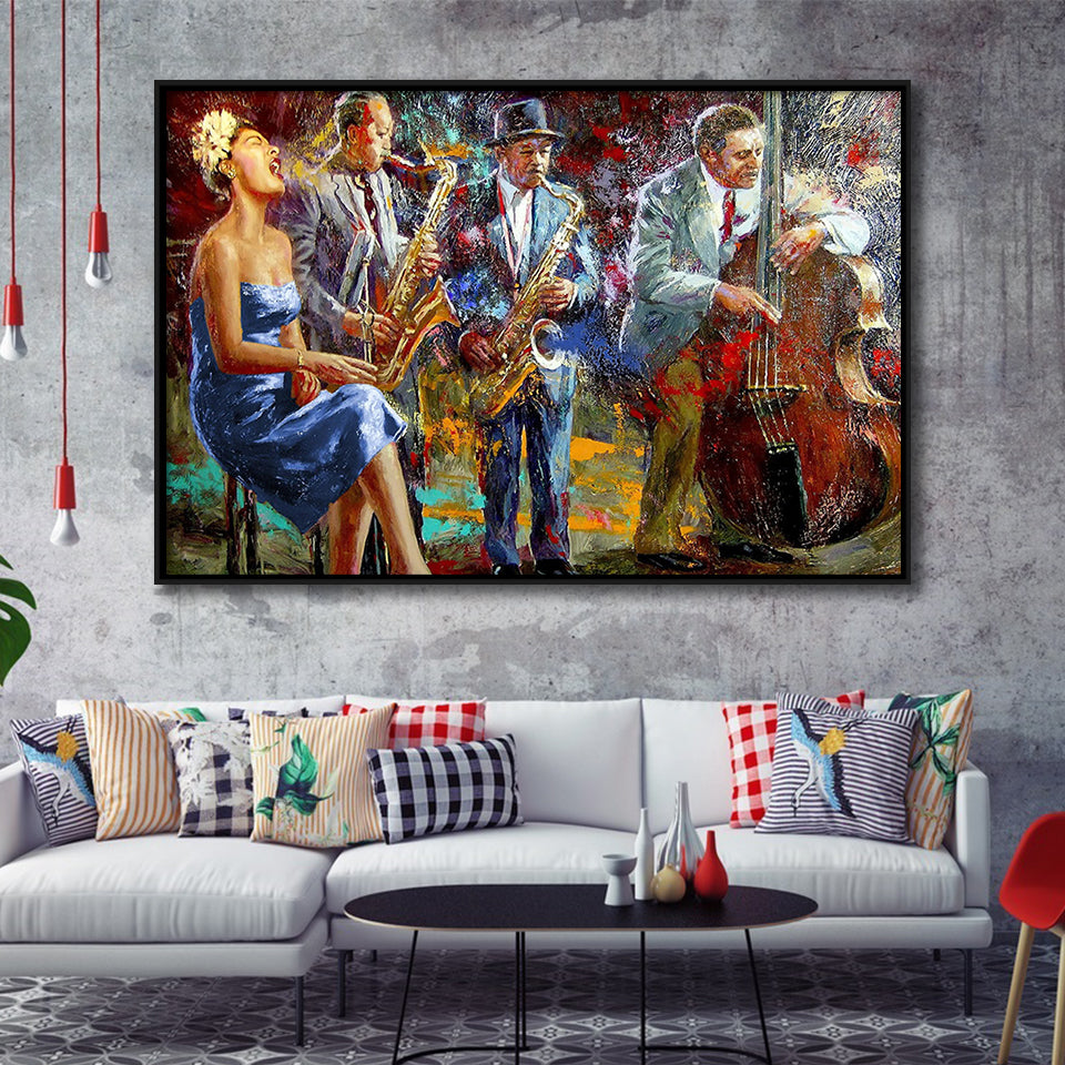 Abstract Music Jazz Band Framed Canvas Prints Wall Art Decor, Framed Picture, Floating Frame