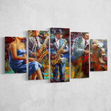 Abstract Music Jazz Band 5 Piece Canvas Prints Wall Art Decor, Multi Panels, Mixed Canvas