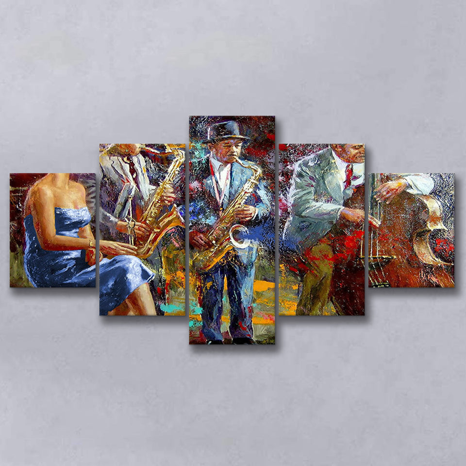 Abstract Music Jazz Band 5 Piece Canvas Prints Wall Art Decor, Multi Panels, Mixed Canvas