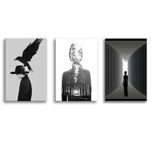 Abstract Nordic Black and White Canvas Prints 3 Pieces Wall Art Decor - Painting Canvas, Multi Panel, Home Decor