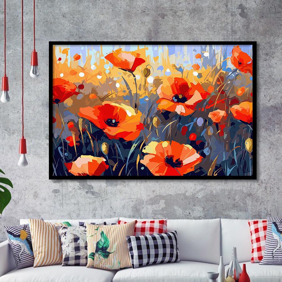 Abstract Poppy Field Wall Art, Poppy Fields Framed Art Prints Wall Decor, Framed Picture, Large Art Prints