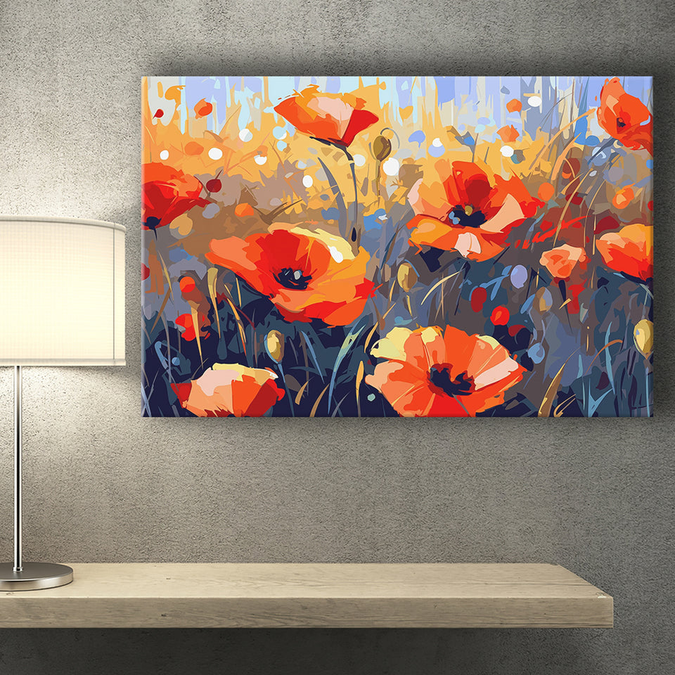 Abstract Poppy Field Wall Art, Poppy Fields Canvas Prints Wall Art, Home Living Room Decor, Large Canvas