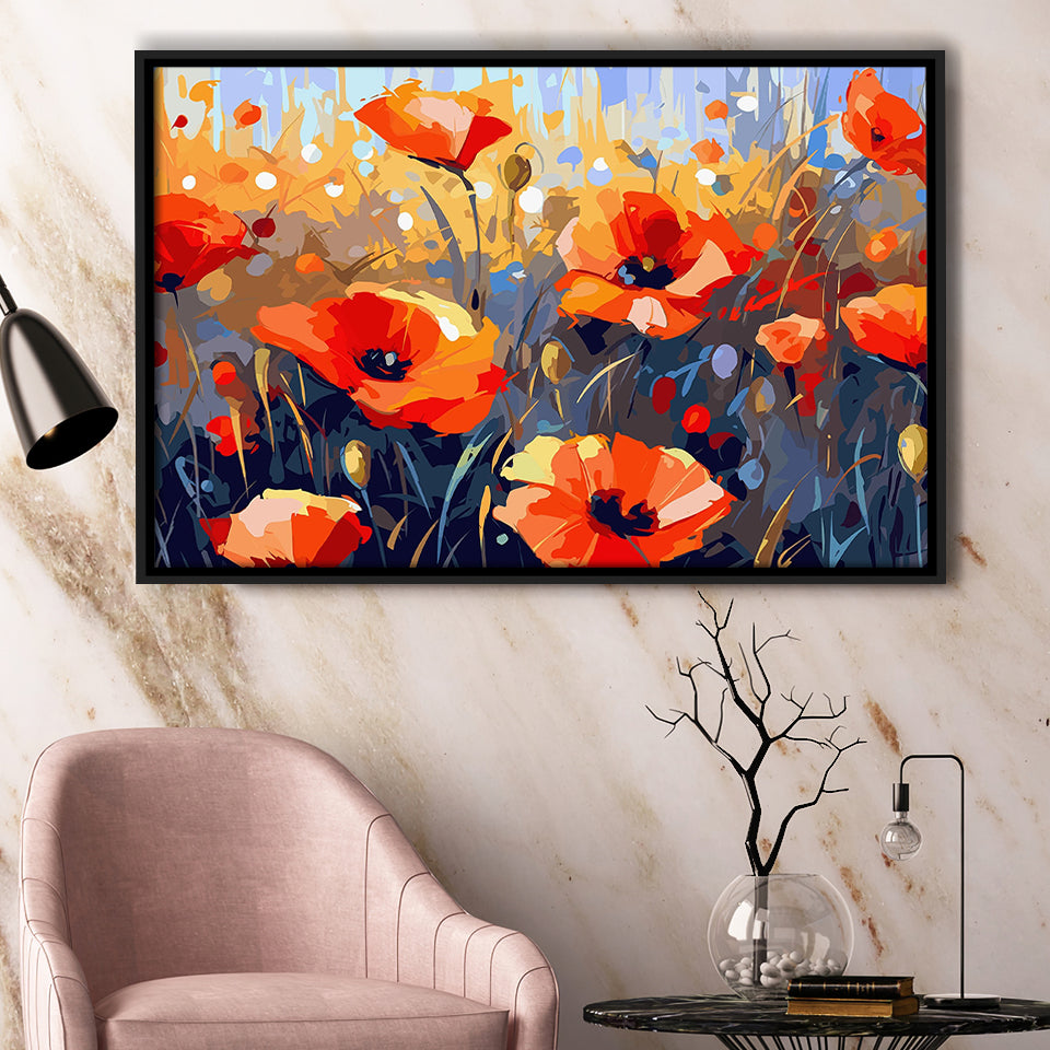 Abstract Poppy Field Wall Art, Poppy Fields Framed Canvas Prints Wall Art, Floating Frame, Large Canvas Home Decor