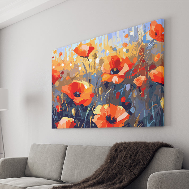Abstract Poppy Field Wall Art, Poppy Fields Canvas Prints Wall Art, Home Living Room Decor, Large Canvas