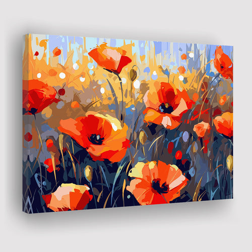 Abstract Poppy Field Wall Art, Poppy Fields Canvas Prints Wall Art, Home Living Room Decor, Large Canvas