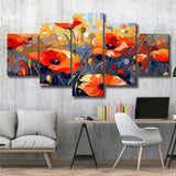 Abstract Poppy Field Wall Art, Poppy Fields, 5 Panel Canvas Prints Wall Art,Mixed Canvas, Large Canvas