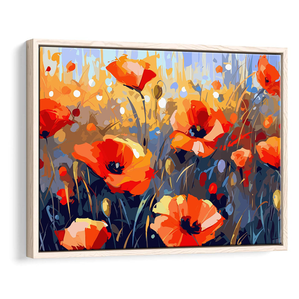 Abstract Poppy Field Wall Art, Poppy Fields Framed Canvas Prints Wall Art, Floating Frame, Large Canvas Home Decor