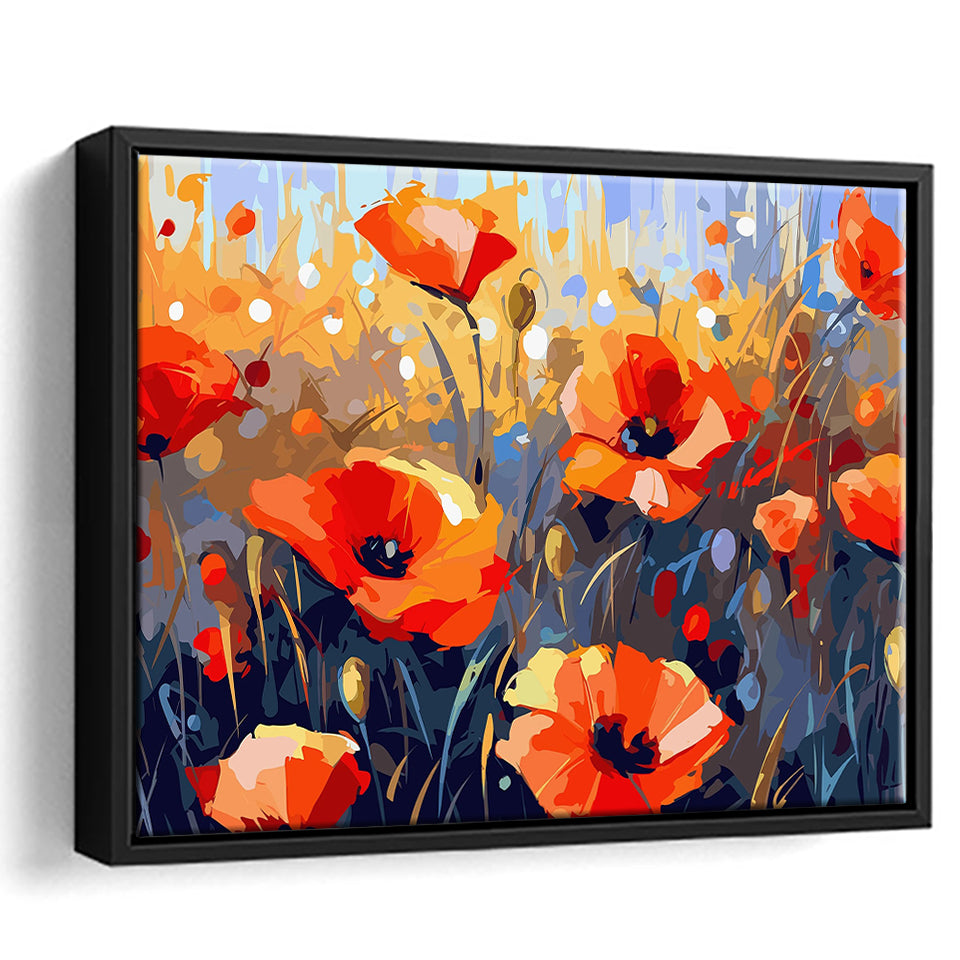 Abstract Poppy Field Wall Art, Poppy Fields Framed Canvas Prints Wall Art, Floating Frame, Large Canvas Home Decor
