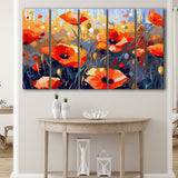 Abstract Poppy Field Wall Art, Poppy Fields, 5 Panel B Canvas Prints Wall Art, Extra Large Canvas Decor