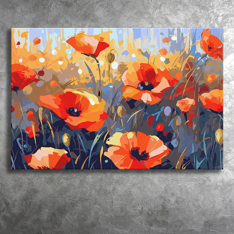 Abstract Poppy Field Wall Art, Poppy Fields Canvas Prints Wall Art, Home Living Room Decor, Large Canvas