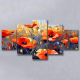 Abstract Poppy Field Wall Art, Poppy Fields, 5 Panel Canvas Prints Wall Art,Mixed Canvas, Large Canvas