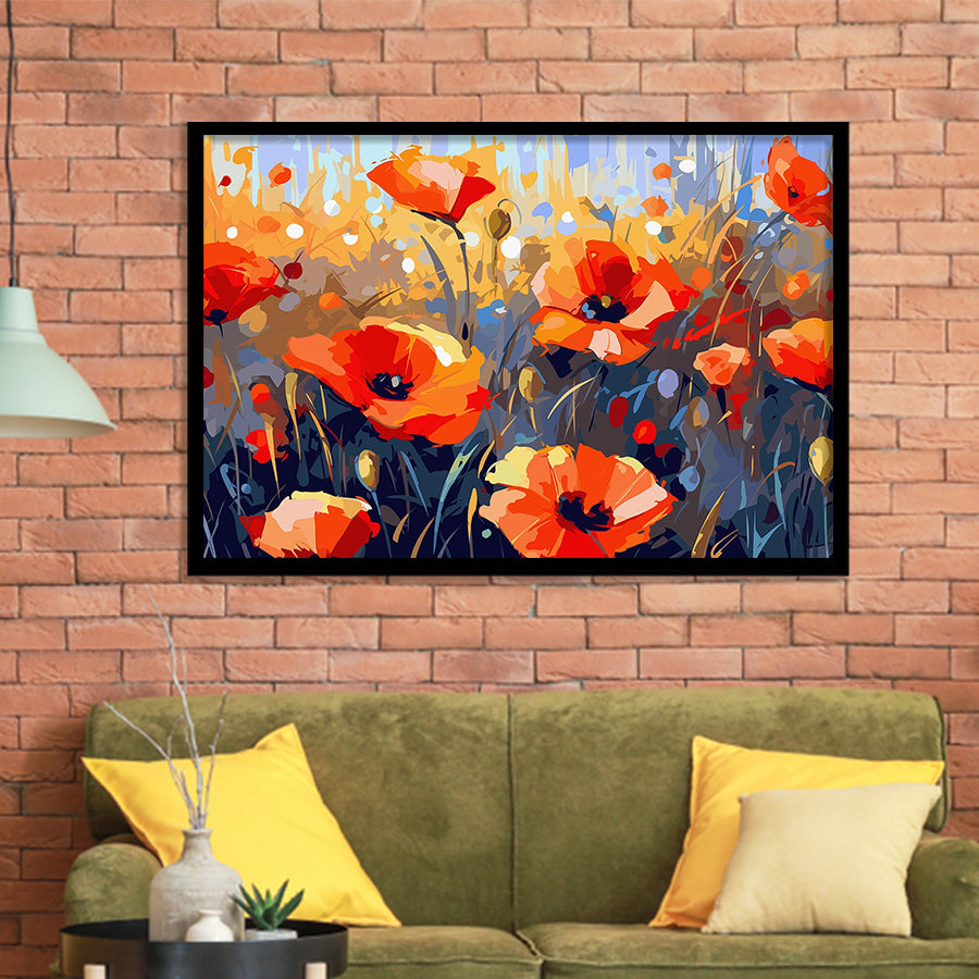 Abstract Poppy Field Wall Art, Poppy Fields Framed Art Prints Wall Decor, Framed Picture, Large Art Prints