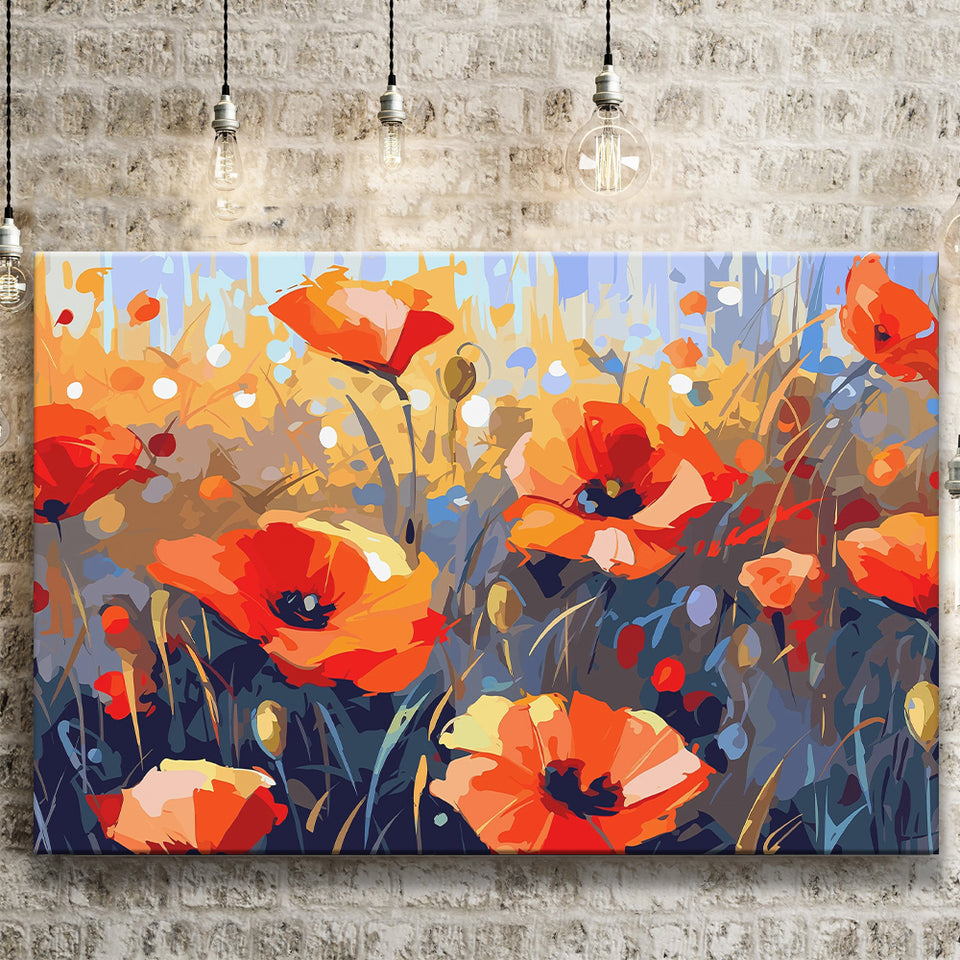 Abstract Poppy Field Wall Art, Poppy Fields Canvas Prints Wall Art, Home Living Room Decor, Large Canvas
