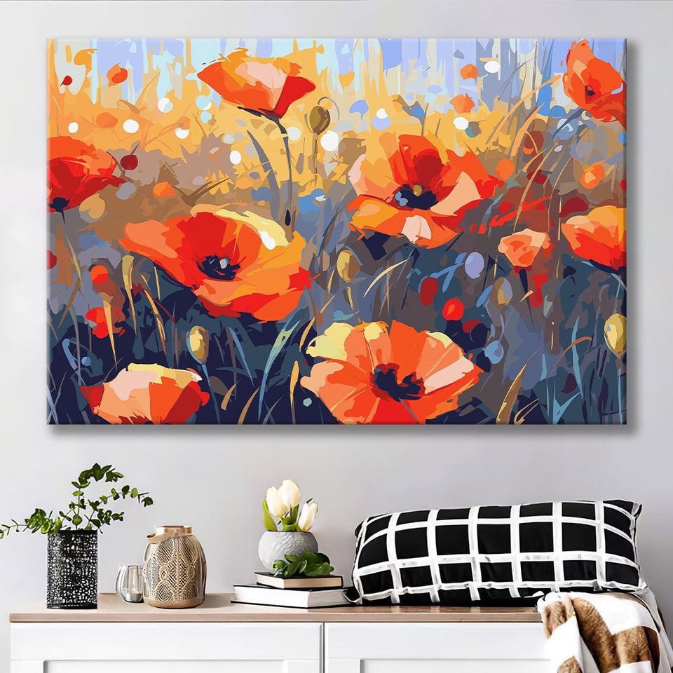 Abstract Poppy Field Wall Art, Poppy Fields Canvas Prints Wall Art, Home Living Room Decor, Large Canvas