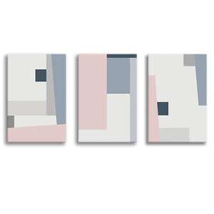 Abstract Squares Geometric Posters Pink Blue Grey Modern Canvas Prints 3 Pieces Wall Art Decor - Painting Canvas, Multi Panel, Home Decor