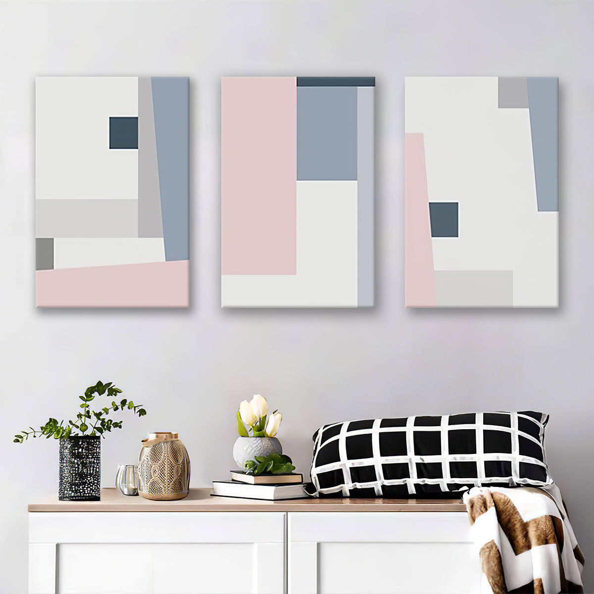 Abstract Squares Geometric Posters Pink Blue Grey Modern Canvas Prints –  UnixCanvas