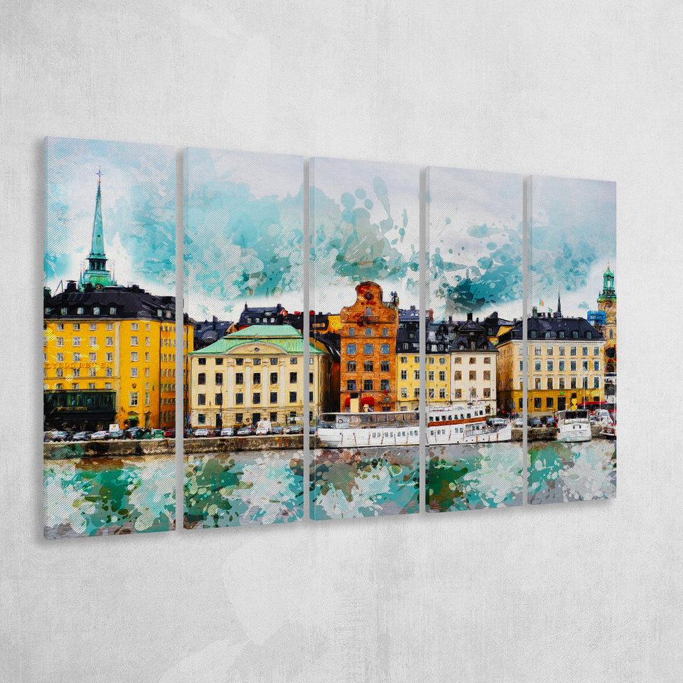 Abstract Stockholm Painting 5 Piece B Canvas Prints Wall Art Decor, Multi Panels,Large Canvas, Home Decor