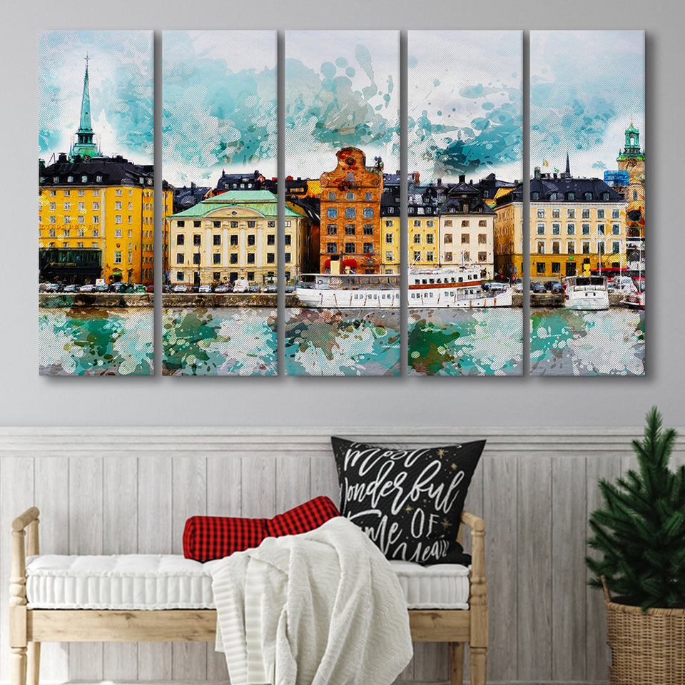 Abstract Stockholm Painting 5 Piece B Canvas Prints Wall Art Decor, Multi Panels,Large Canvas, Home Decor