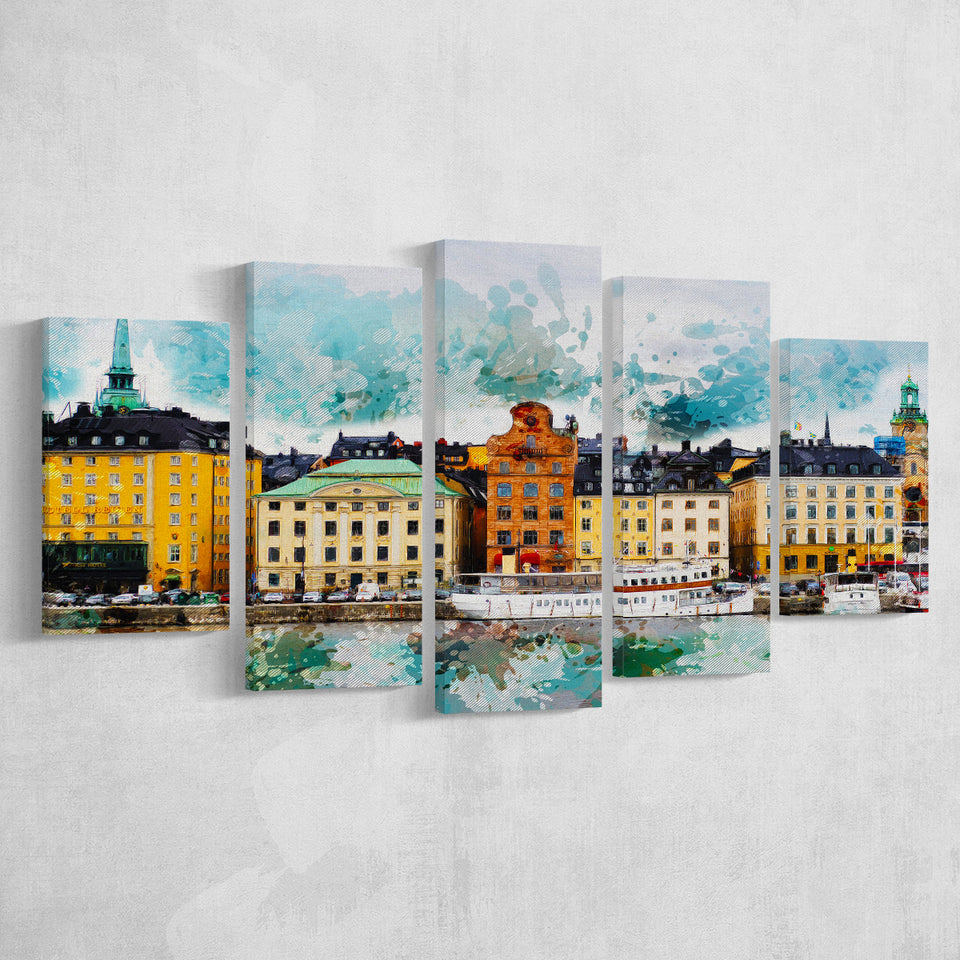 Abstract Stockholm Painting 5 Pieces Canvas Prints Wall Art Decor - Painting Canvas, Mixed Canvas, Multi Panels