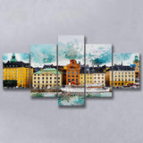 Abstract Stockholm Painting 5 Pieces Canvas Prints Wall Art Decor - Painting Canvas, Mixed Canvas, Multi Panels