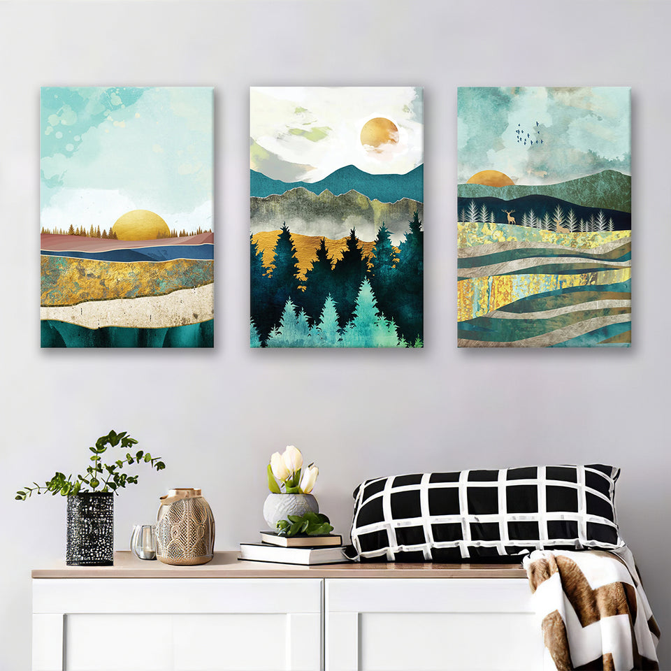 Abstract Sunsets Canvas Set of 3 Piece Canvas Prints Wall Art Decor