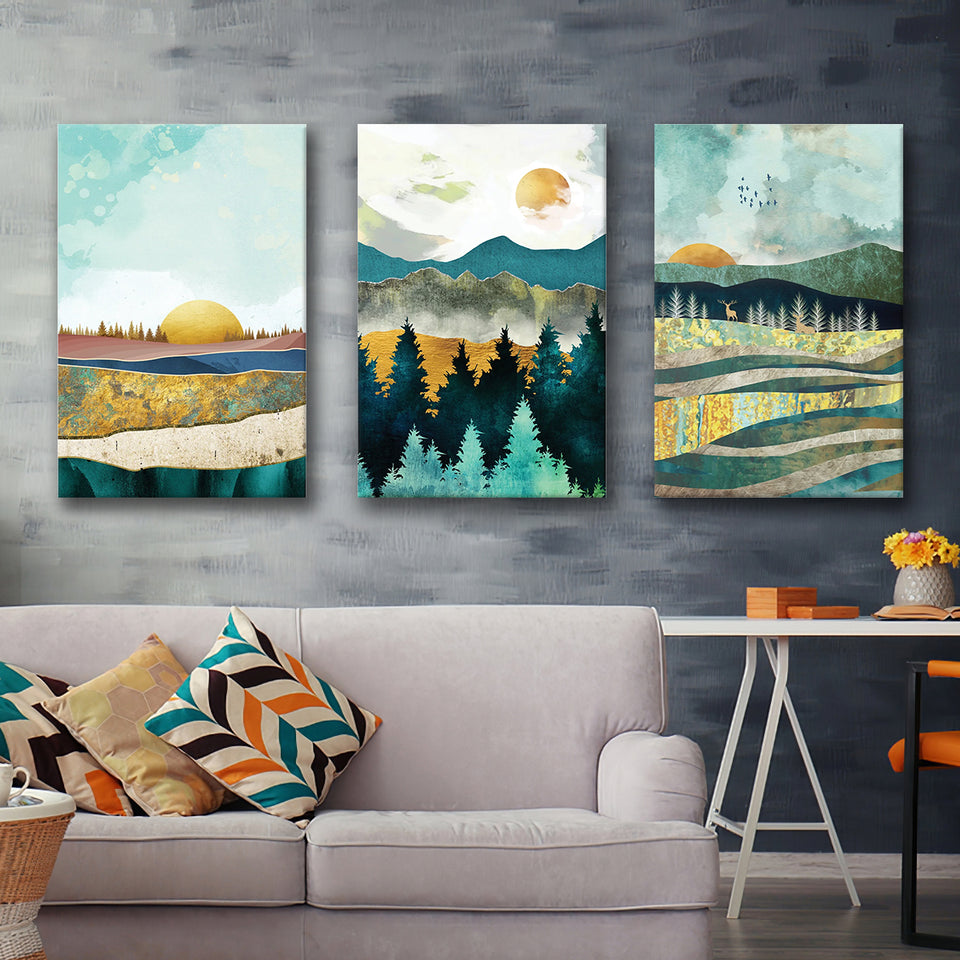 Abstract Sunsets Canvas Set of 3 Piece Canvas Prints Wall Art Decor