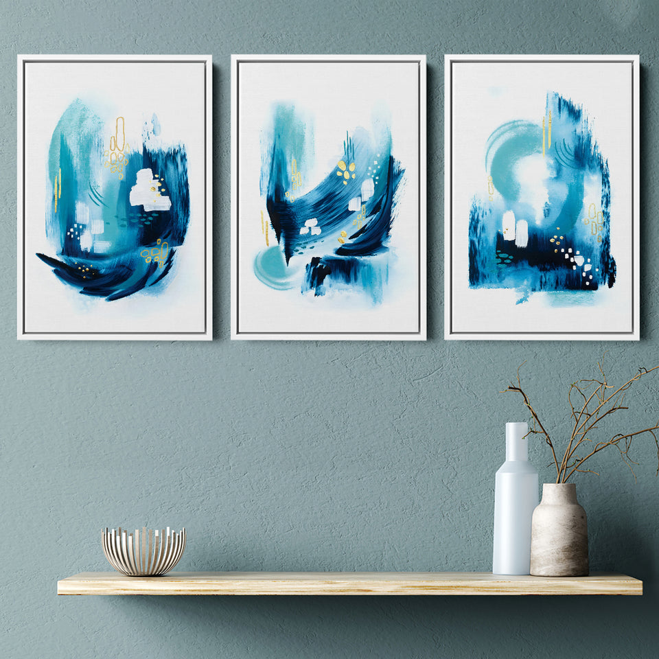 Abstract Trident Seas Set of 3 Piece Framed Canvas Prints Wall Art Decor