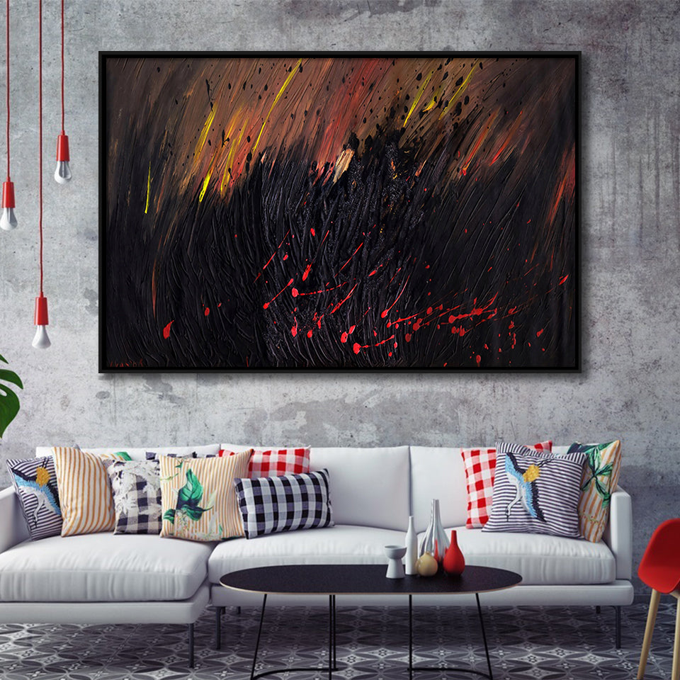 Abstract Volcano Wall Decor Red And Black Art Framed Canvas Prints Wall Art Decor, Framed Picture, Floating Frame