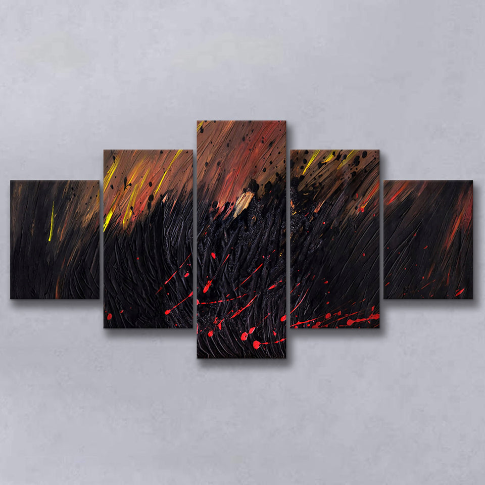 Abstract Volcano Wall Decor Red And Black Art 5 Piece Canvas Prints Wall Art Decor, Multi Panels, Mixed Canvas