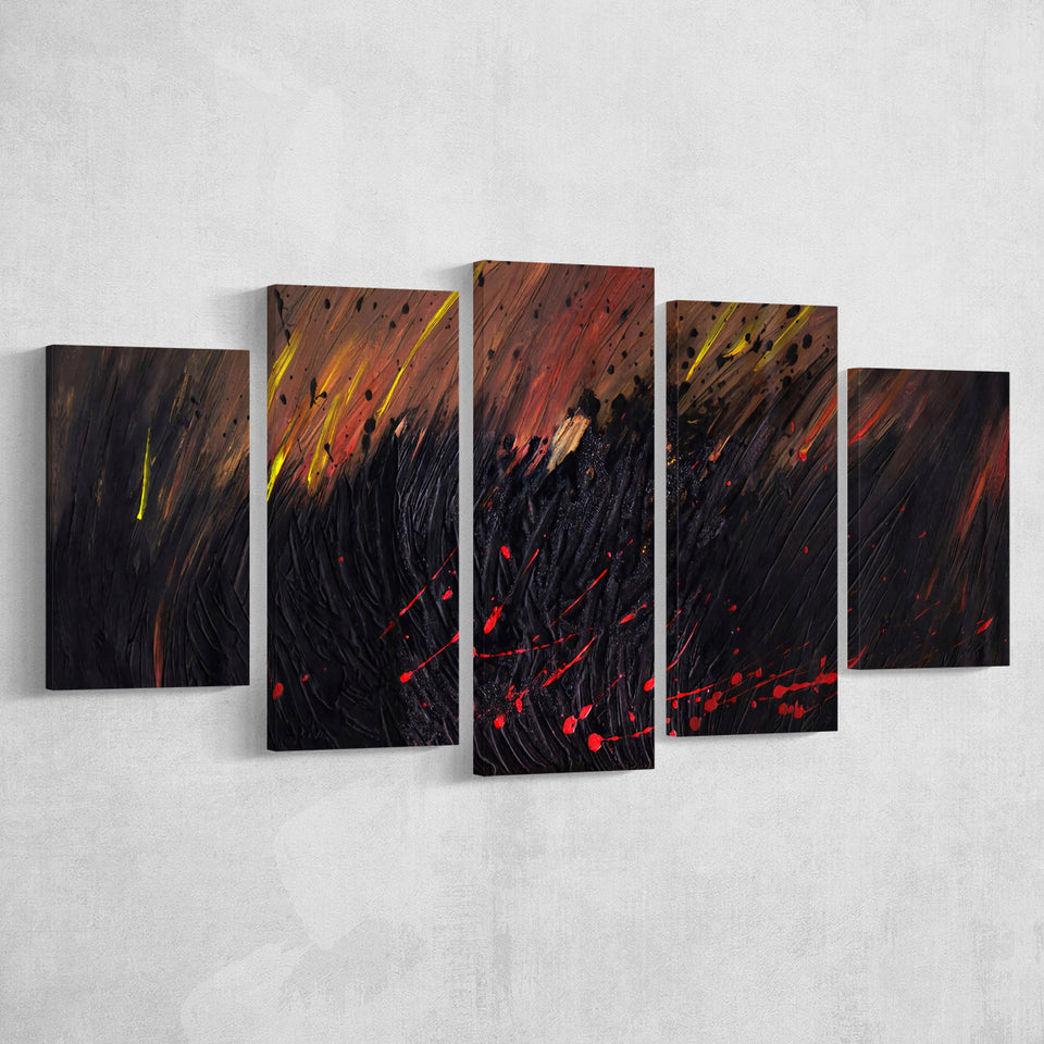Abstract Volcano Wall Decor Red And Black Art 5 Piece Canvas Prints Wall Art Decor, Multi Panels, Mixed Canvas