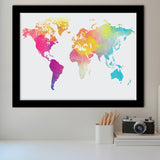 Abstract Watercolor Large World Map, World Map Framed Art Prints Wall Art Decor,Black Frame, Ready to hang