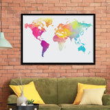 Abstract Watercolor Large World Map, World Map Framed Art Prints Wall Art Decor,Black Frame, Ready to hang