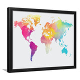 Abstract Watercolor Large World Map, World Map Framed Art Prints Wall Art Decor,Black Frame, Ready to hang