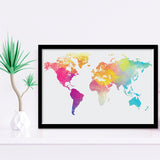 Abstract Watercolor Large World Map, World Map Framed Art Prints Wall Art Decor,Black Frame, Ready to hang