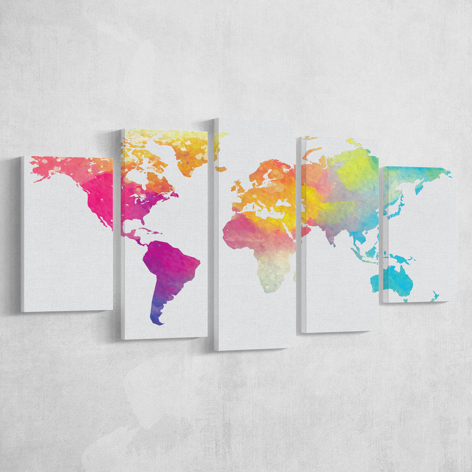 Abstract Watercolor Large World Map, World Map Multi Panels,Canvas Prints Wall Art Home Decor