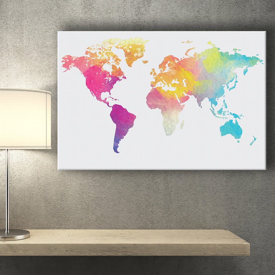 Abstract Watercolor Large World Map, World Map Canvas Prints Wall Art Home Decor - Painting Canvas, Ready to hang