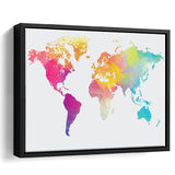 Abstract Watercolor Large World Map, World Map Framed Canvas Prints Wall Art Decor, Black Floating Frame