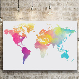 Abstract Watercolor Large World Map, World Map Canvas Prints Wall Art Home Decor - Painting Canvas, Ready to hang