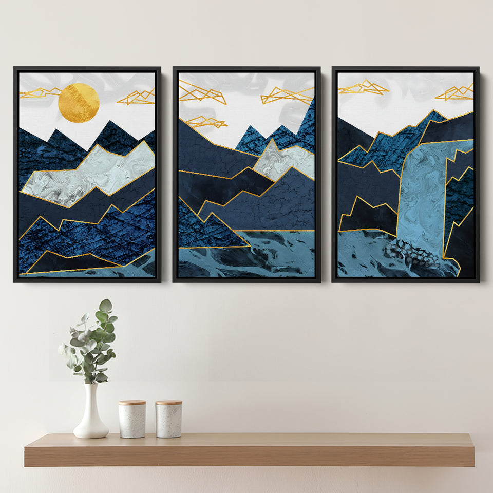 Abstract Waterfall 2 Set of 3 Piece Framed Canvas Prints Wall Art Decor