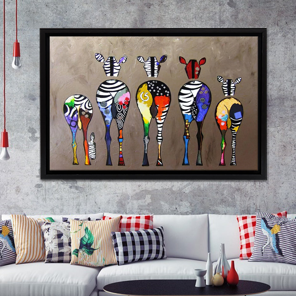 Abstract Zebra Herd Colourful Rears Framed Canvas - Pa – UnixCanvas