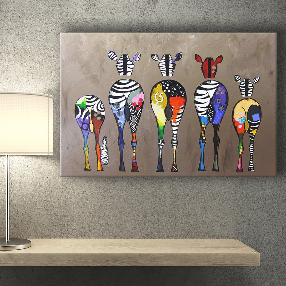 Abstract Zebra Herd Colourful Rears Canvas Prints Wall Art - Painting Canvas, Home Wall Decor, For Sale, Painting Prints
