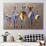 Abstract Zebra Herd Colourful Rears Canvas Prints Wall Art - Painting Canvas, Home Wall Decor, For Sale, Painting Prints