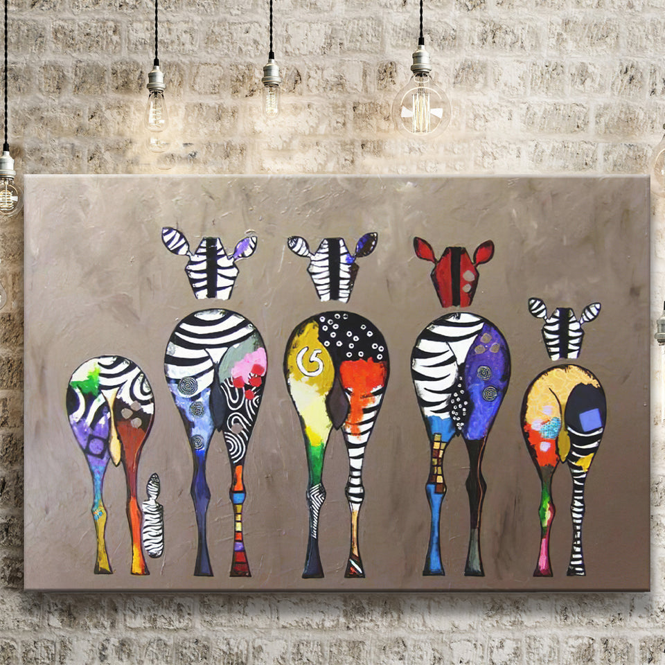 Abstract Zebra Herd Colourful Rears Canvas Prints Wall Art - Painting Canvas, Home Wall Decor, For Sale, Painting Prints