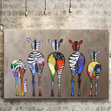 Abstract Zebra Herd Colourful Rears Canvas Prints Wall Art - Painting Canvas, Home Wall Decor, For Sale, Painting Prints